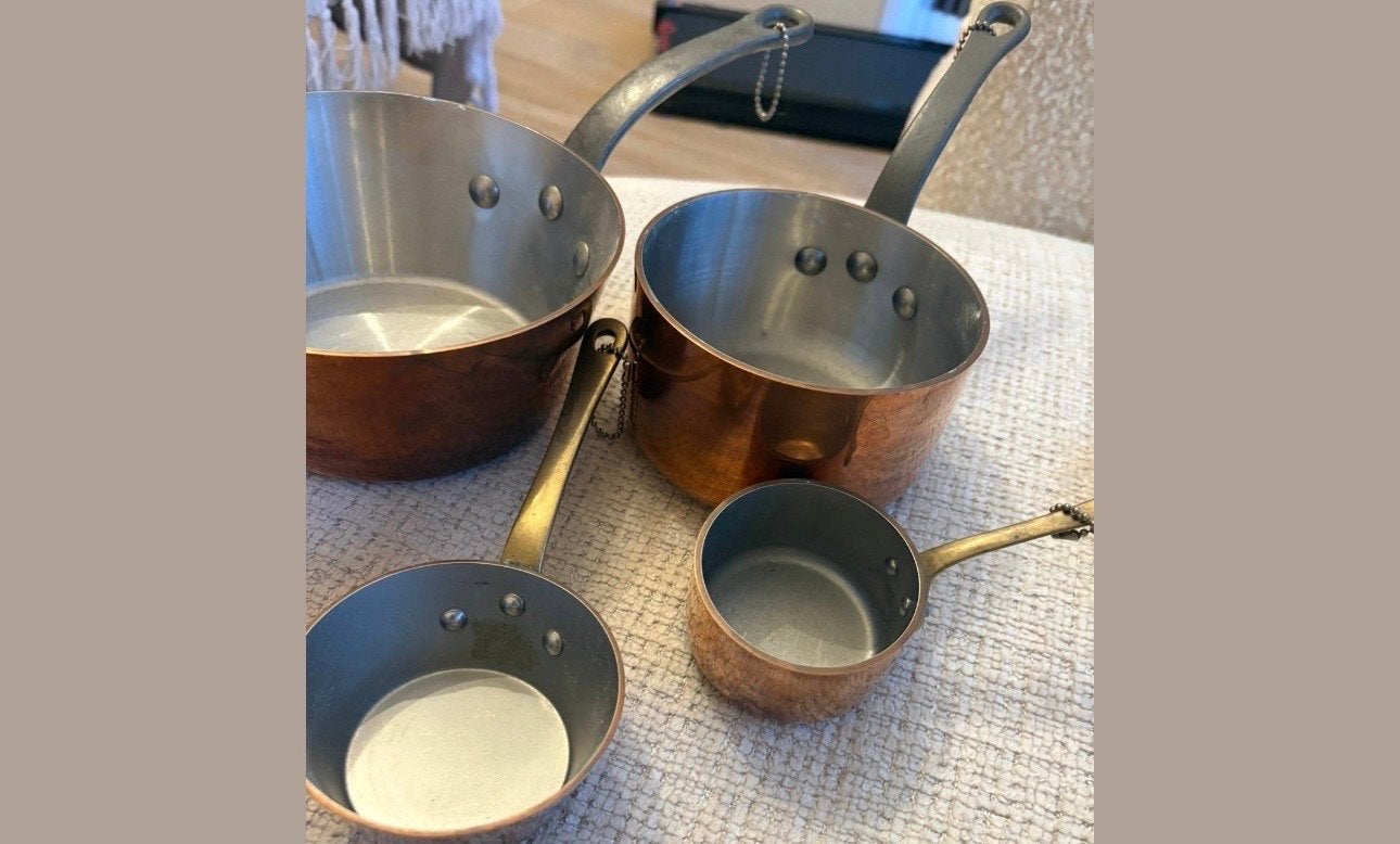 Koperen pannenset - 4 stuks, Met handvatten, Pannenset, Ophalen of Verzenden, Overige merken