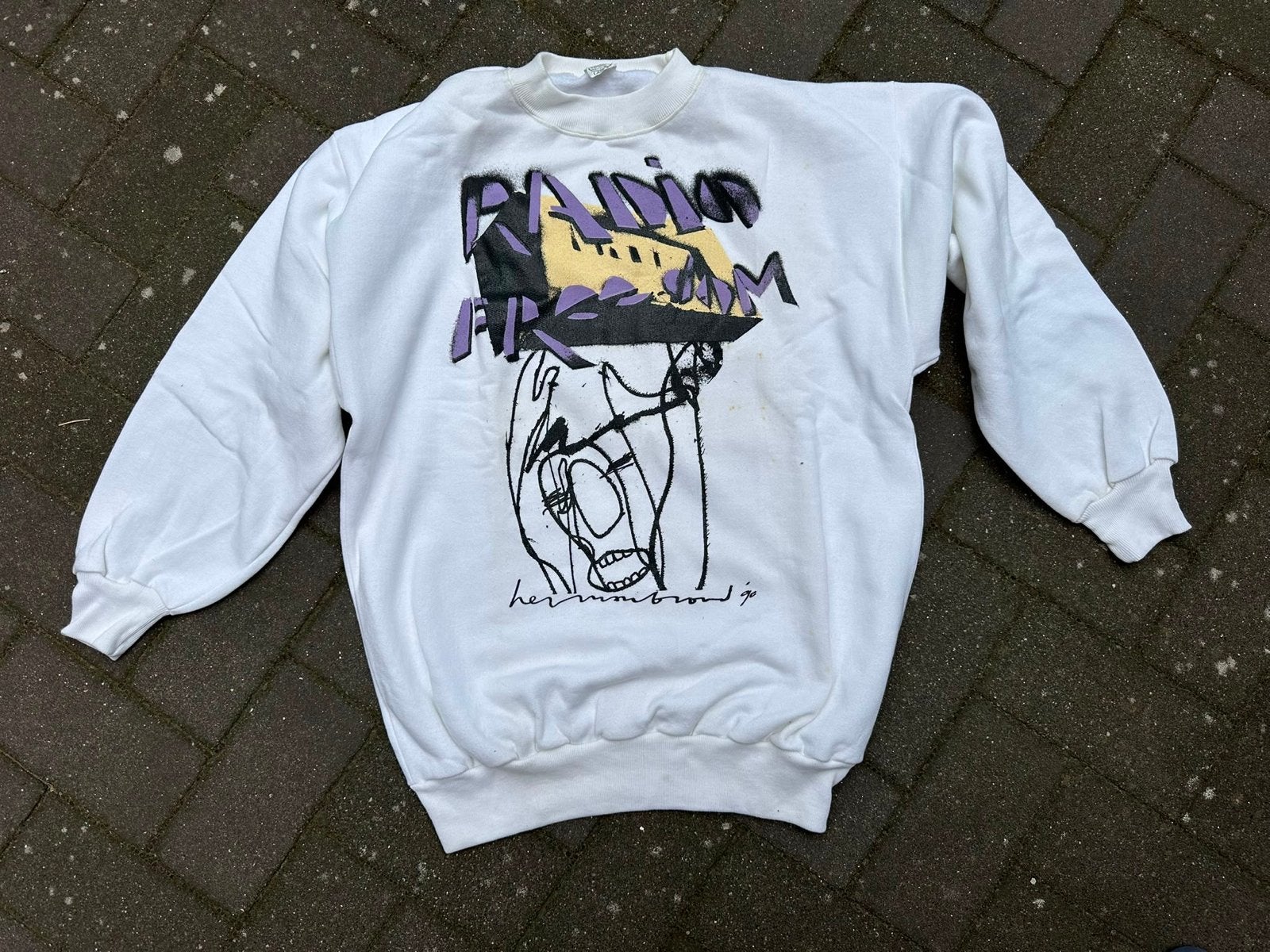 Sweatshirt Maat L met Unieke Print van Herman Brood, Kleding | Heren, Ophalen of Verzenden, Gedragen, Maat 52/54 (L), Wit