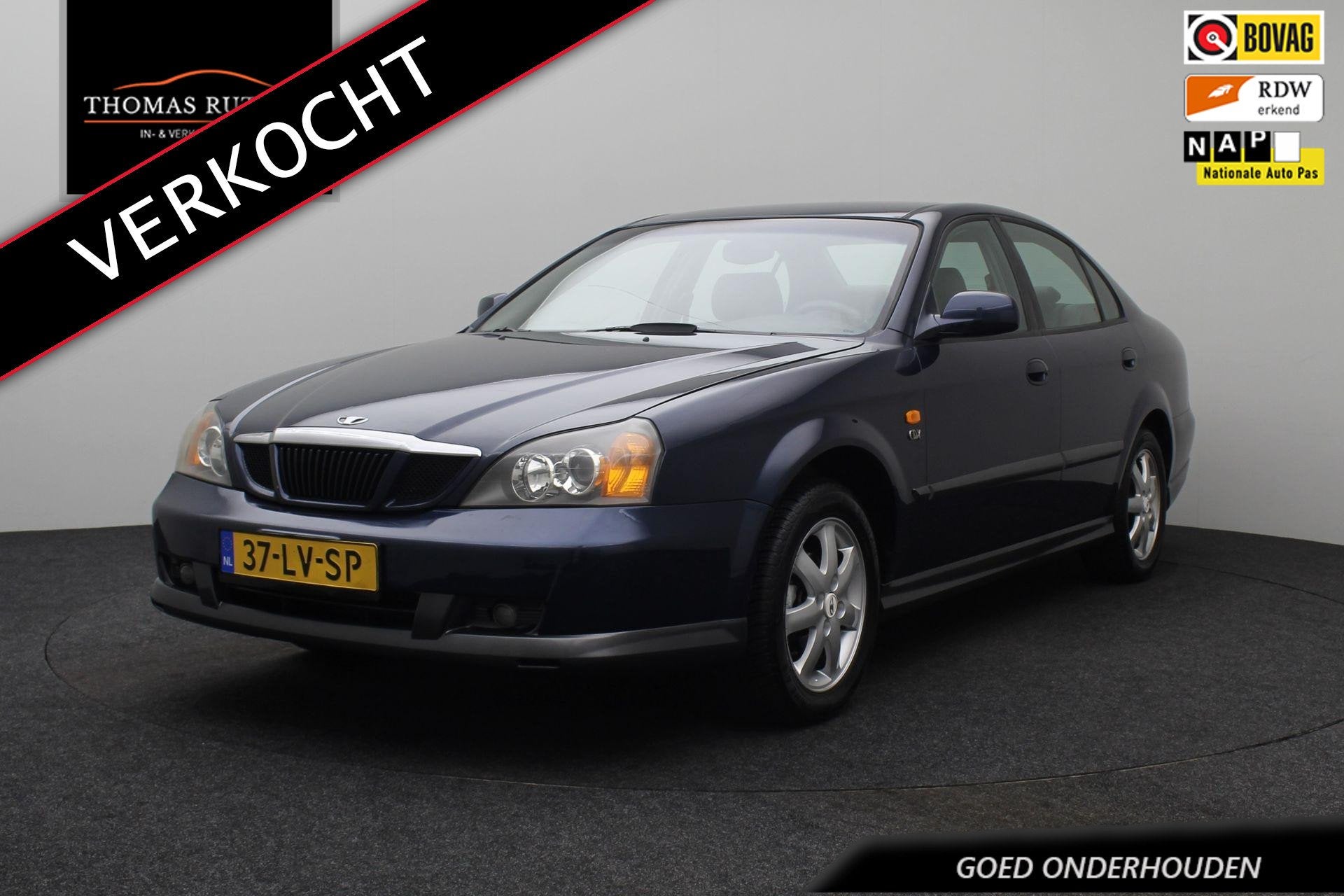 Daewoo Evanda 2.0 CDX 2003 | Trekhaak | Airco | Elektrische, Auto's, Gebruikt, 4 cilinders, 700 kg, Blauw