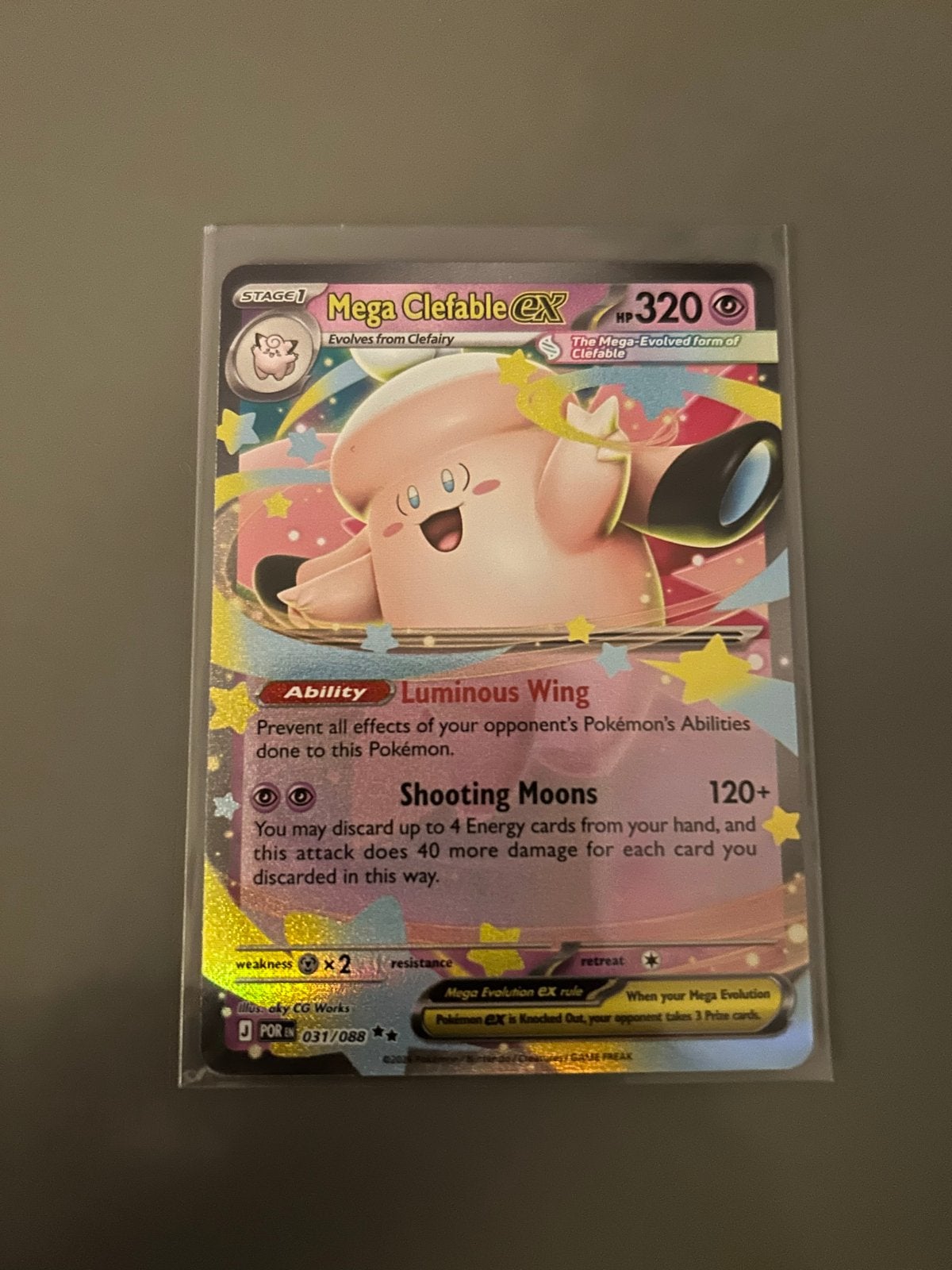 Mega Clefable EX Pokémon Kaart 031/088, Ophalen of Verzenden, Zo goed als nieuw, Losse kaart, Foil