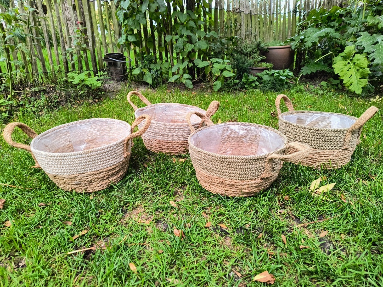 Set van 4 rieten plantenmanden met handvatten, Ophalen, Overige materialen, Minder dan 30 cm, Minder dan 60 cm