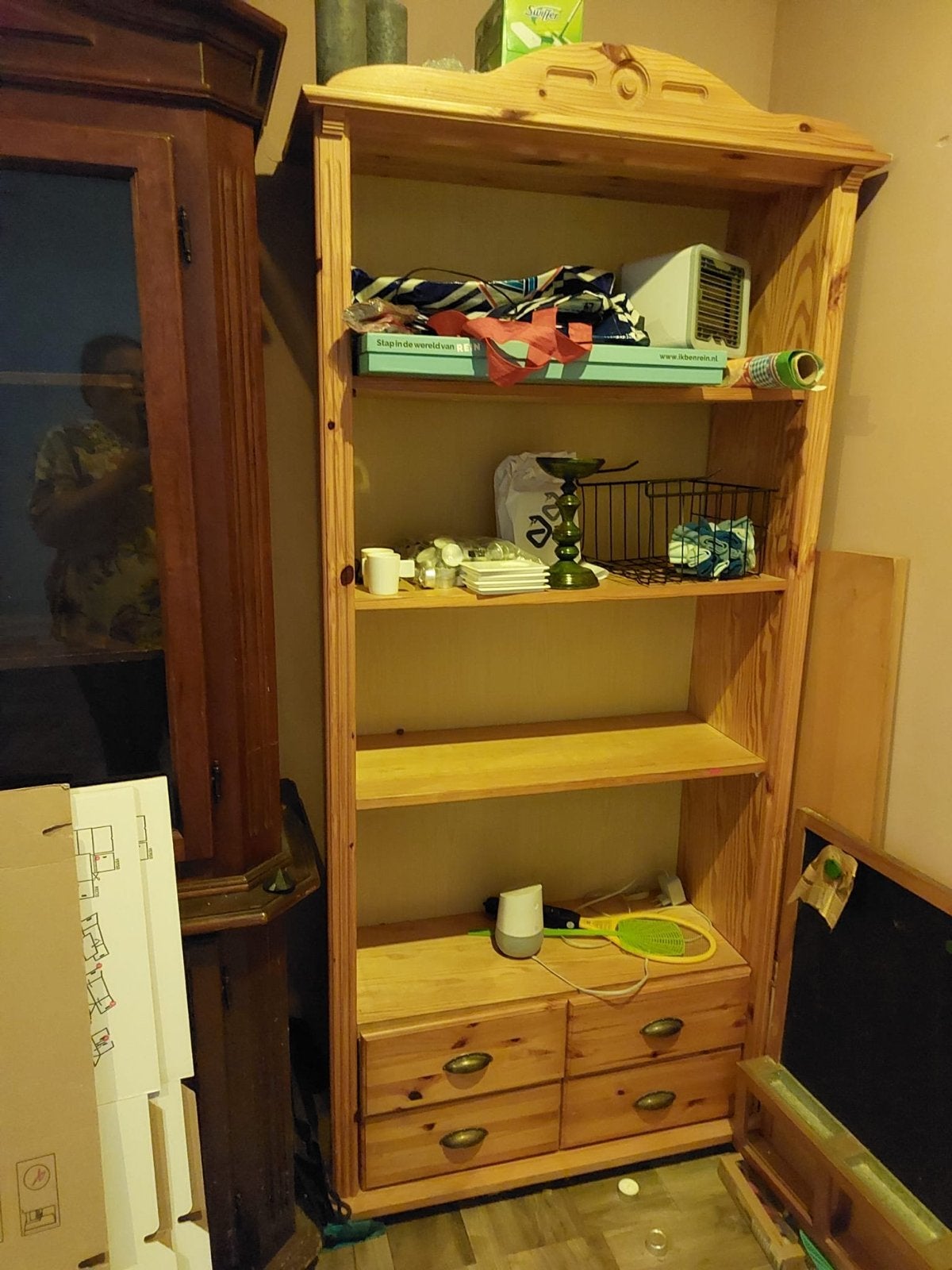 Houten boekenkast met lades en planken, Ophalen, Gebruikt, 200 cm of meer, 50 tot 100 cm