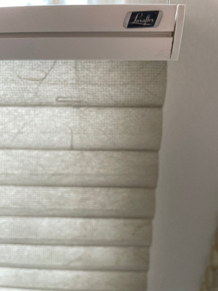 Luxaflex plissé gordijnen 4 stuks, Ophalen, Inclusief montageonderdelen, Zo goed als nieuw, Plisségordijn