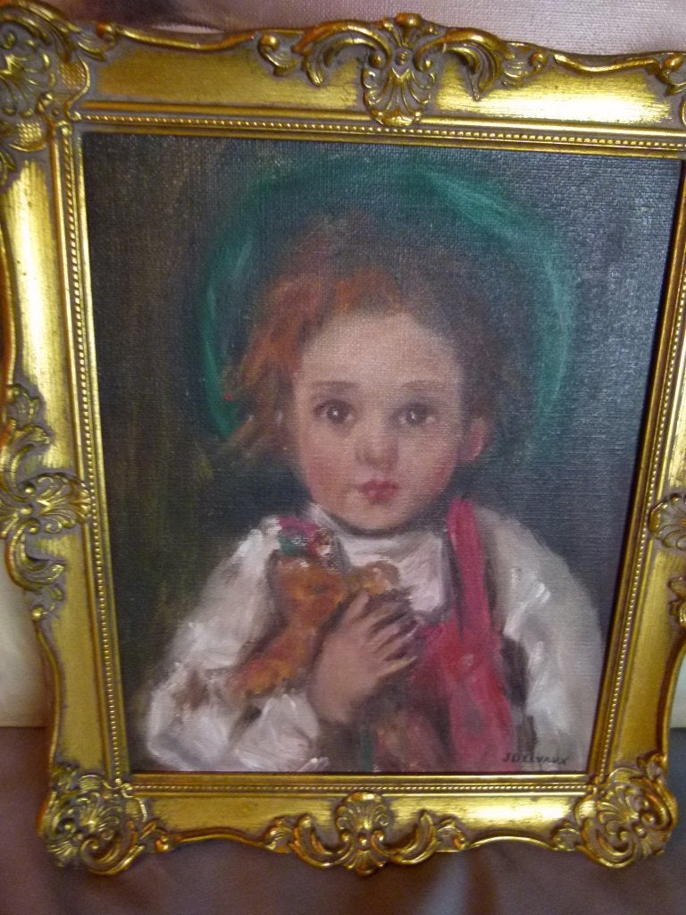 vintage portret J. Delvaux 70er jaren jongen met hoed, Ophalen, Huis en Inrichting