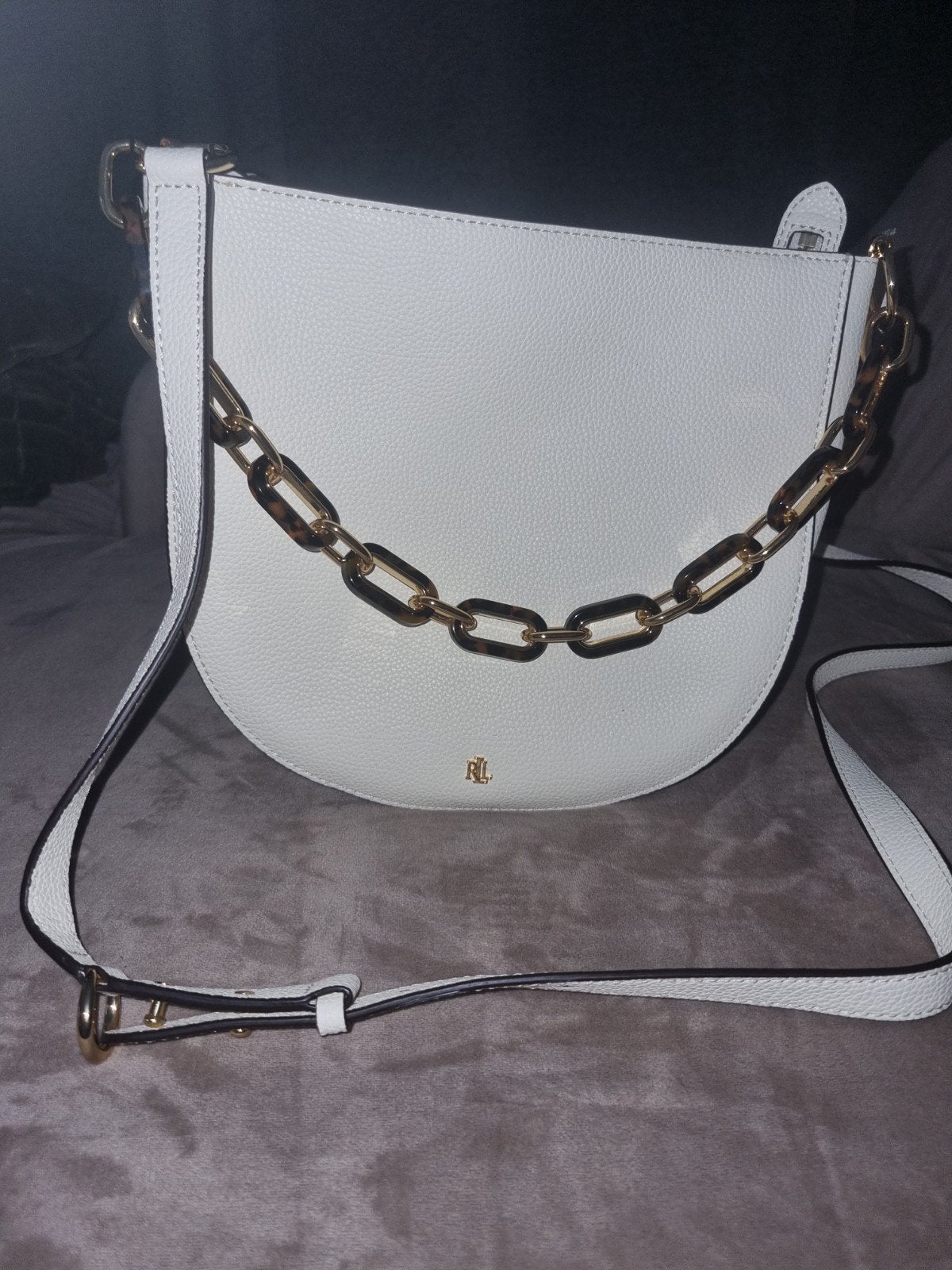 Ralph Lauren Schoudertas Wit Leer met Gouden Details, Sieraden, Tassen en Uiterlijk, Tassen | Damestassen, Ophalen of Verzenden