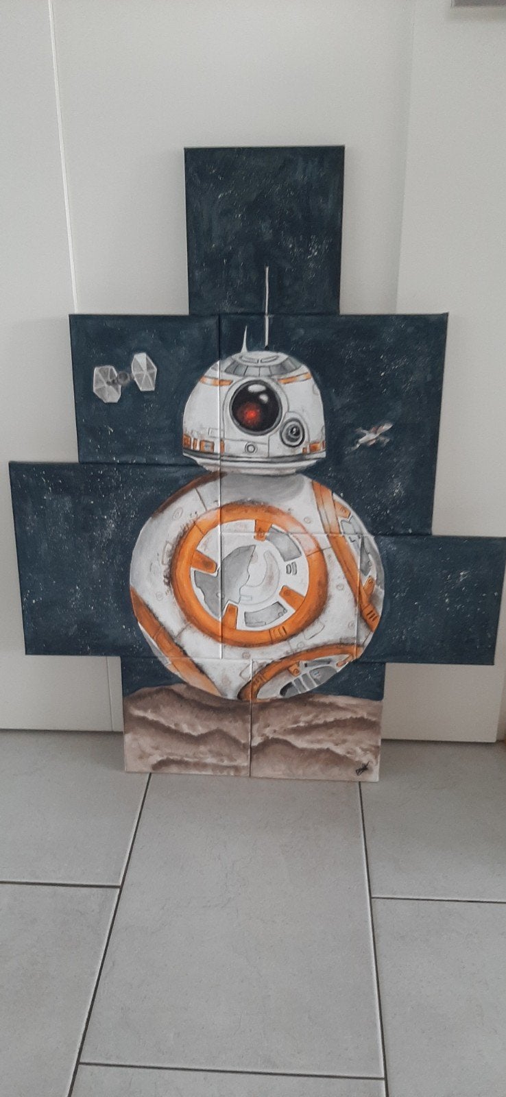 Handgeschilderd Star Wars BB-8 schilderij op canvas, Acrylverf, Film, Ophalen of Verzenden, Handgeschilderd