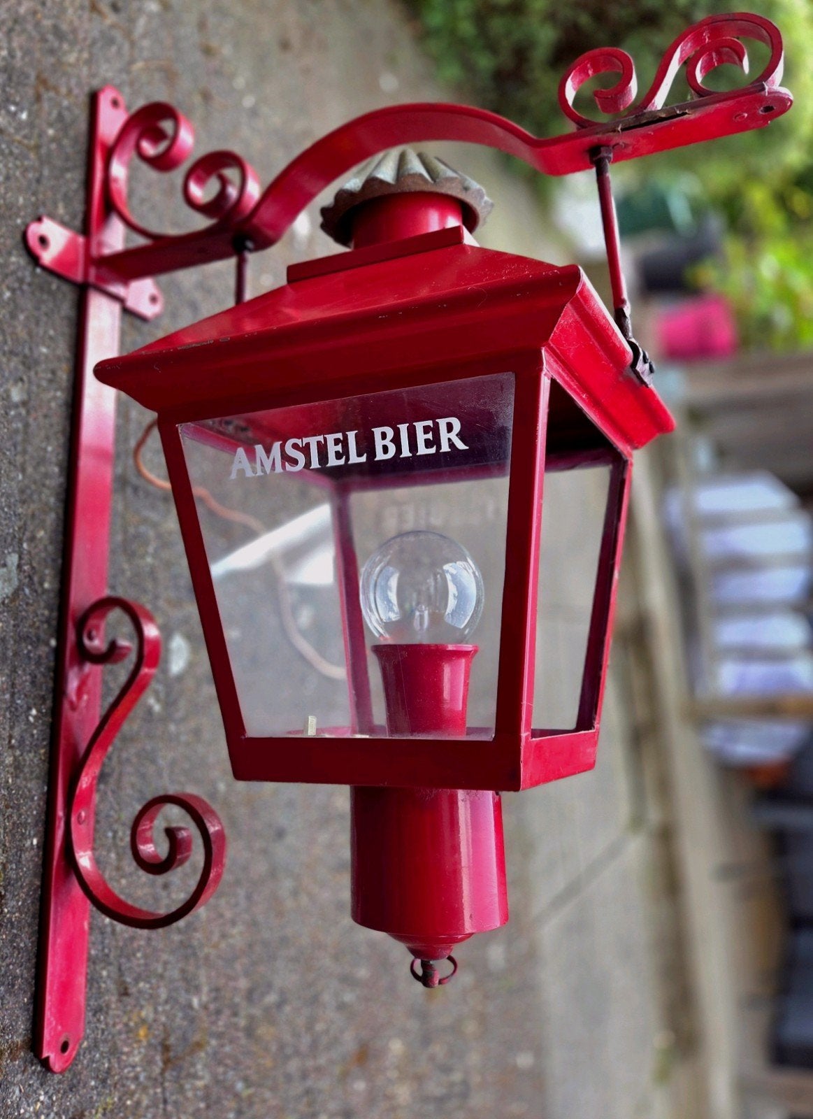Amstel Bier Lantaarn vintage gevel lamp, Ophalen, Gebruikt, Lichtbak of (neon) lamp