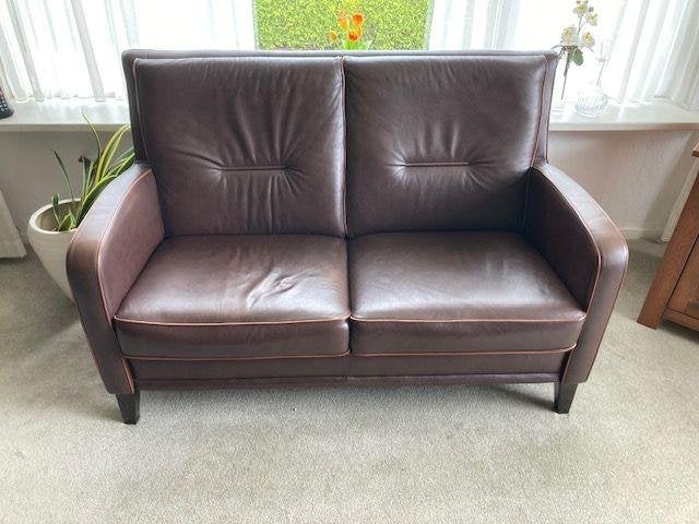 Lederen 2 zits bank en stoel, Ophalen, Gebruikt, Minder dan 75 cm, Leer