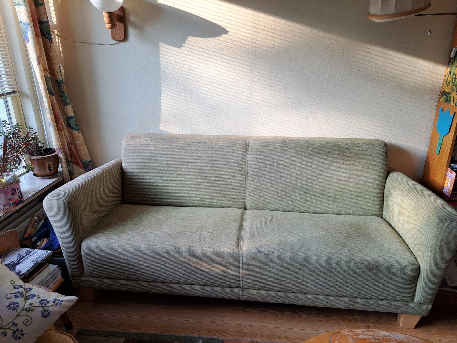 bank Goossens rib groen, Gebruikt, Driepersoons, 75 tot 100 cm, Ophalen of Verzenden