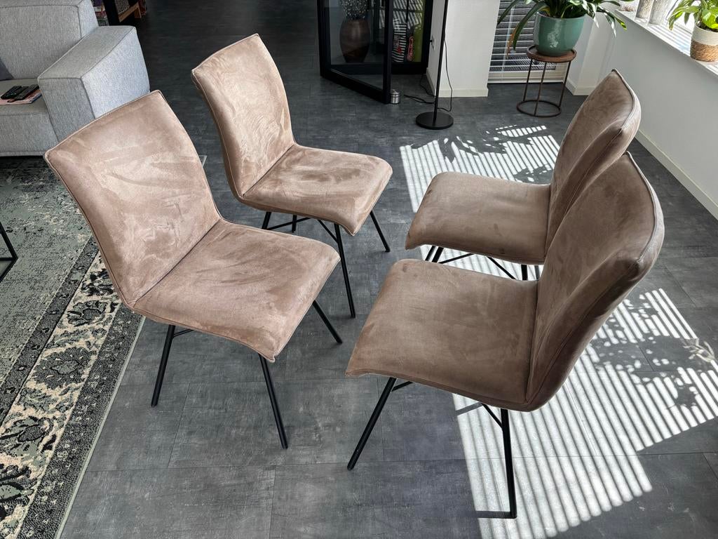Stoel Esra 4 stuks - Stof Bull Liver - Spinvoet Zwart, Ophalen, Gebruikt, Bruin, Vier