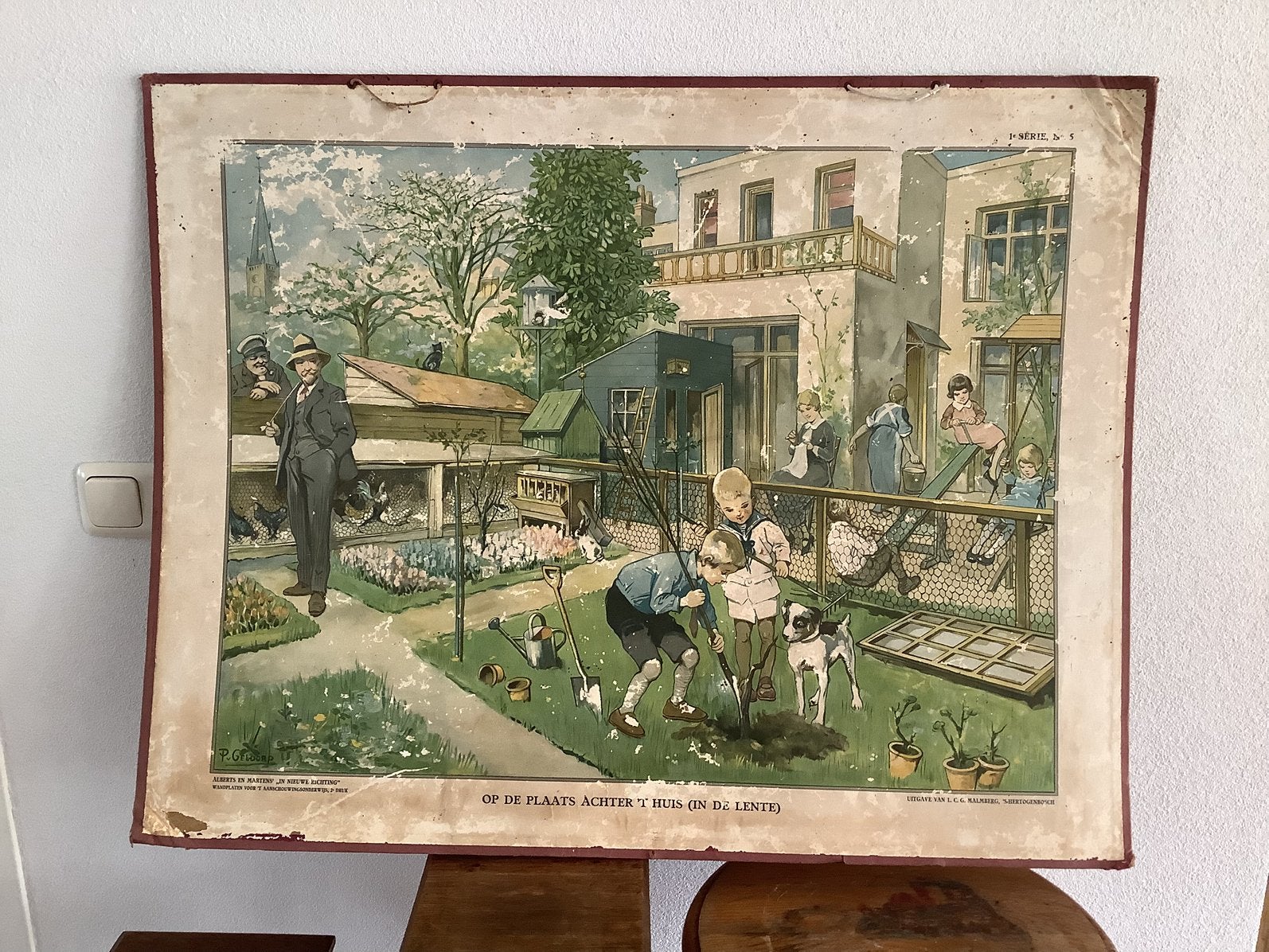 3 oude schoolkaarten: natuur/wereld/havengebied Amsterdam, Ophalen