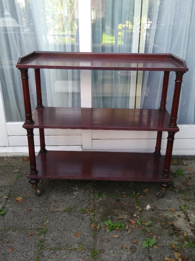 SERVEERWAGEN, massief mahonie 100x 96 cm op messing wieltjes, Ophalen