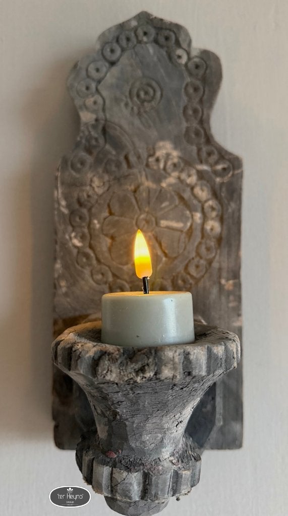 Oud houten wand kandelaar hang waxine stoer sober landelijk, Verzenden, Nieuw, 29 cm, Kandelaar