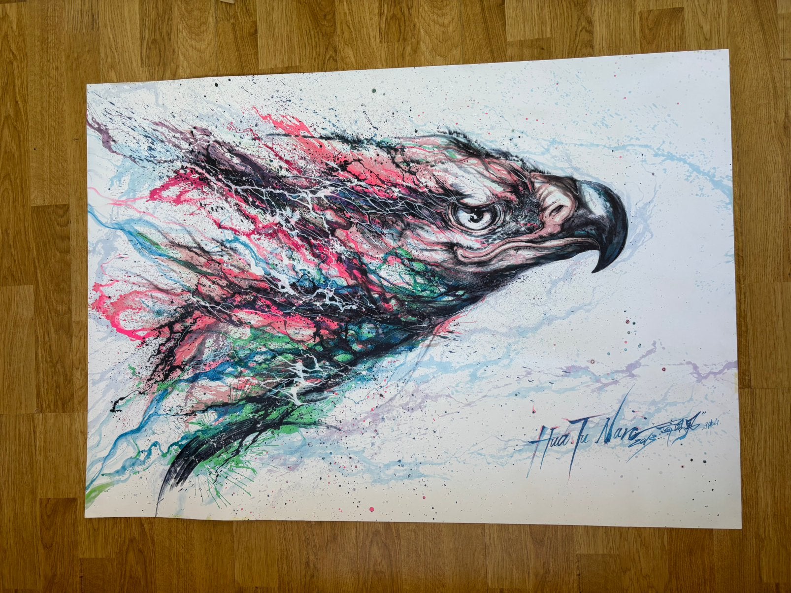 Kleurrijke print arend 70x100cm, Antiek en Kunst, Ophalen