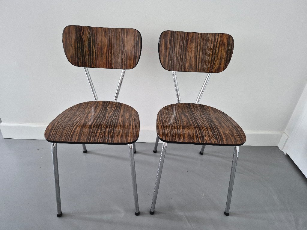 2 mooie vintage formica stoelen, Ophalen, Gebruikt, Twee, Bruin