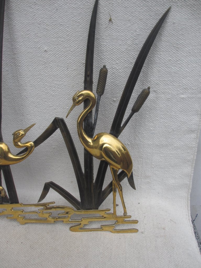 Vintage Messing Wandsculptuur Vogels jaren 50/60, Metaal, Wandsculptuur, Gebruikt, 46 cm