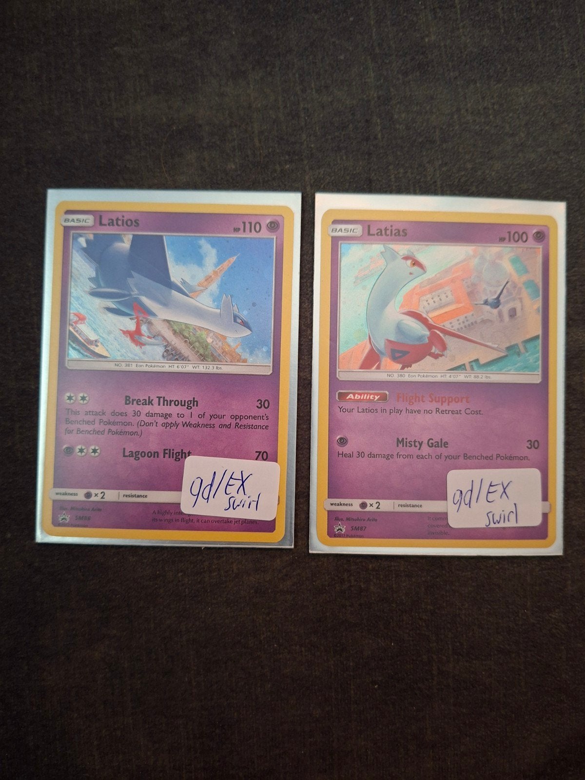 Latios & Latias promo (Good/Excellent) SM87 en SM88, Ophalen of Verzenden, Zo goed als nieuw, Meerdere kaarten, Foil