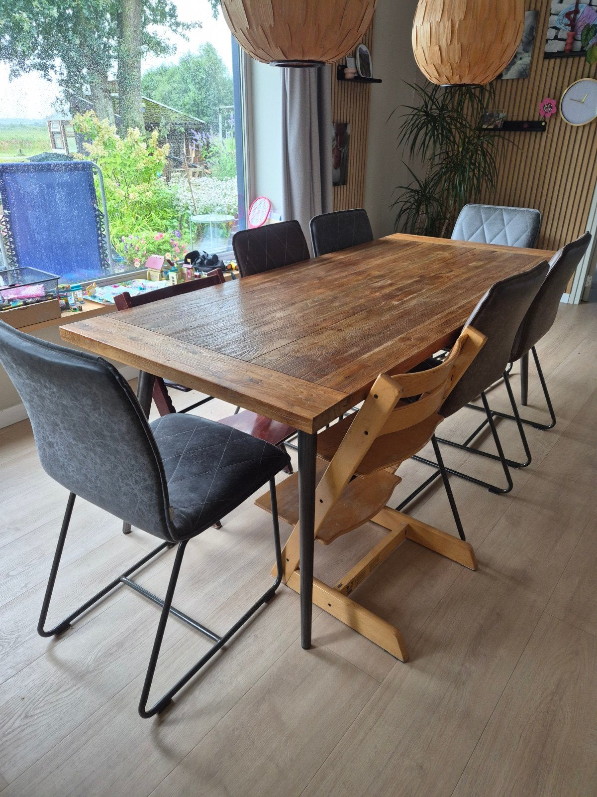 Teakhouten eettafel 90x200 cm, Ophalen, Gebruikt, Teakhout, 50 tot 100 cm