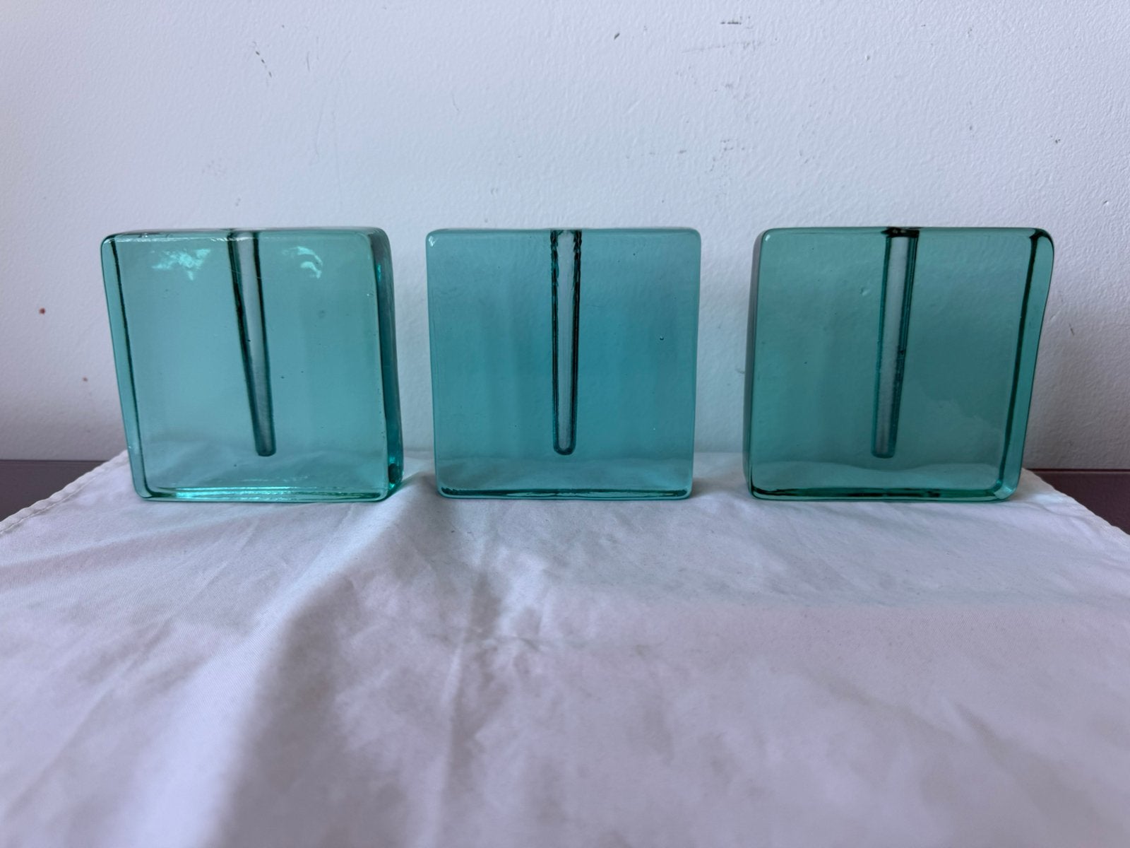 Walther Glas drie solifleur vazen groen blauw, Antiek en Kunst, Antiek | Glas en Kristal, Ophalen of Verzenden