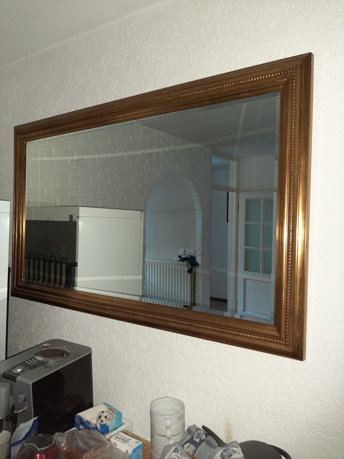 Grote rechthoekige 0spiegel met gouden lijst, Huis en Inrichting, Gebruikt, 125 cm of meer, Ophalen of Verzenden, Minder dan 100 cm