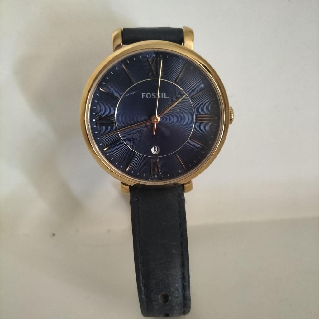 Fossil dameshorloge met blauwe wijzerplaat, Ophalen of Verzenden, Leer, Overige merken
