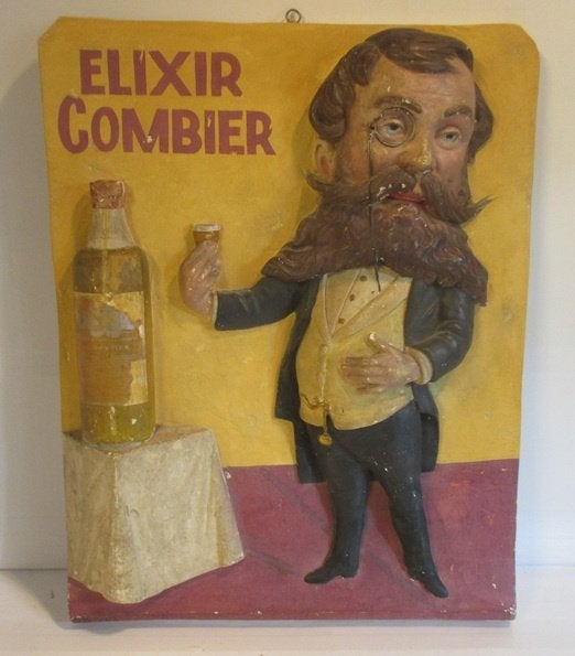 zeldzaam antiek gipsen reclame object Elixir Combier, Verzenden