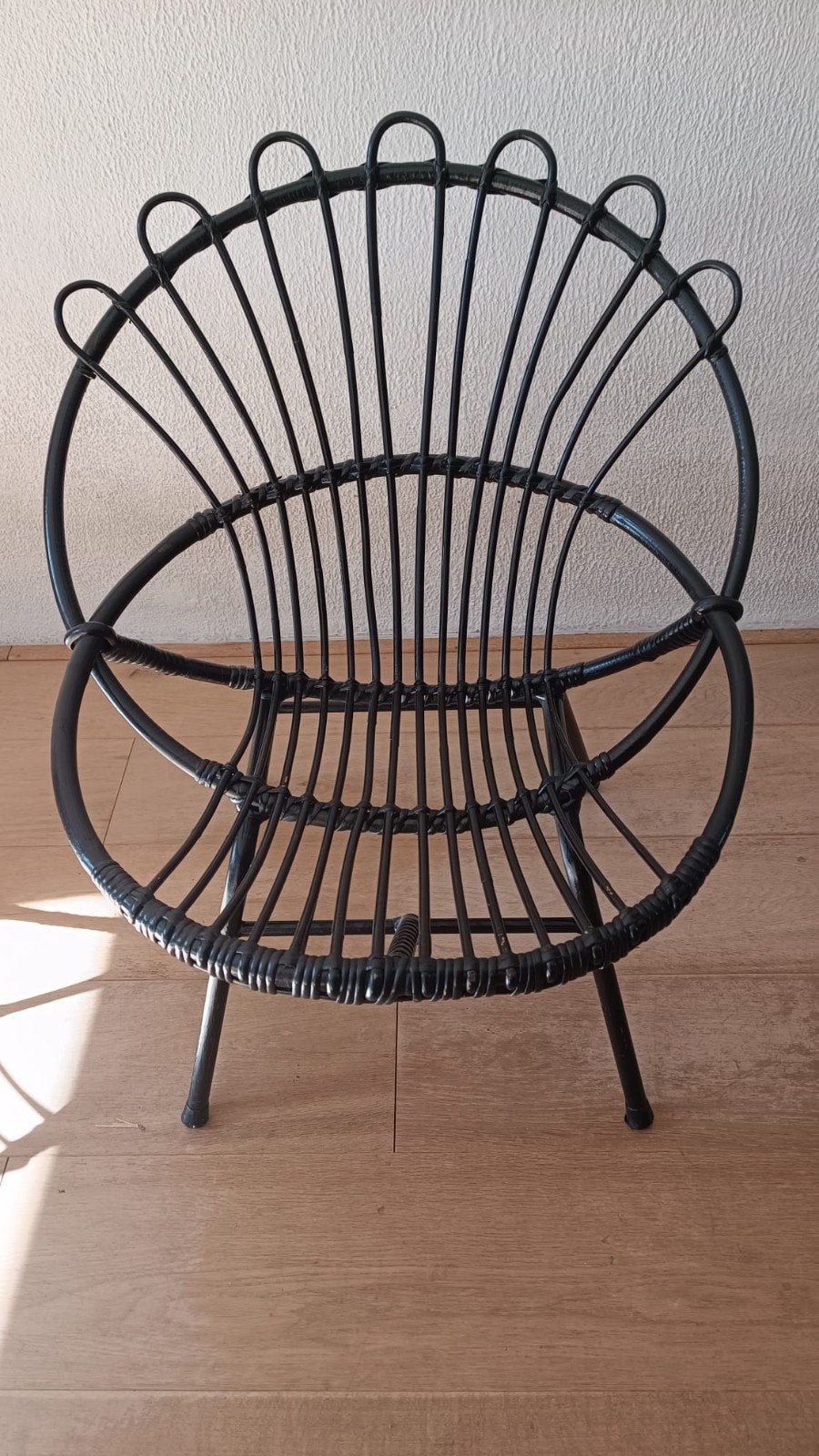 Zwart rotan stoeltje, rotan stoel, rotan stoeltje, rotan, Huis en Inrichting, Ophalen, Zwart, Riet of Rotan, Zo goed als nieuw