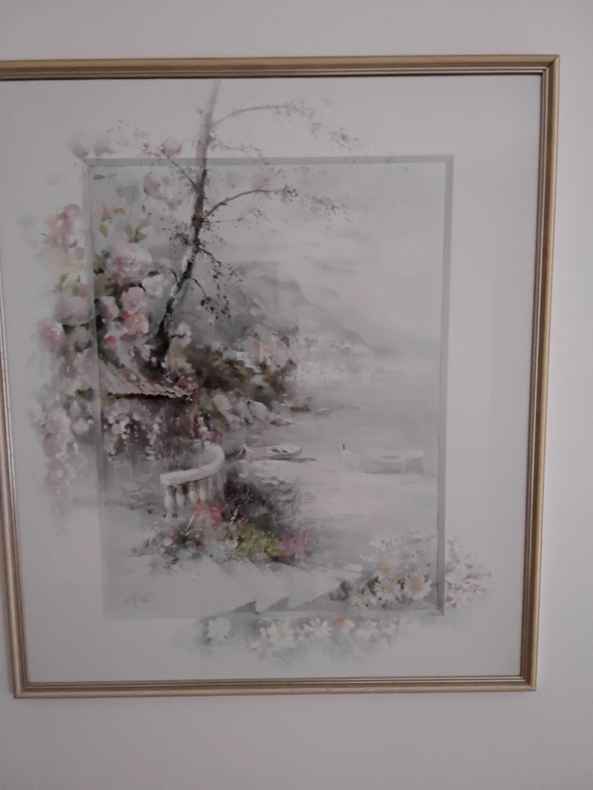 Ingelijste kunstprint van een landschap met bloemen, Ophalen