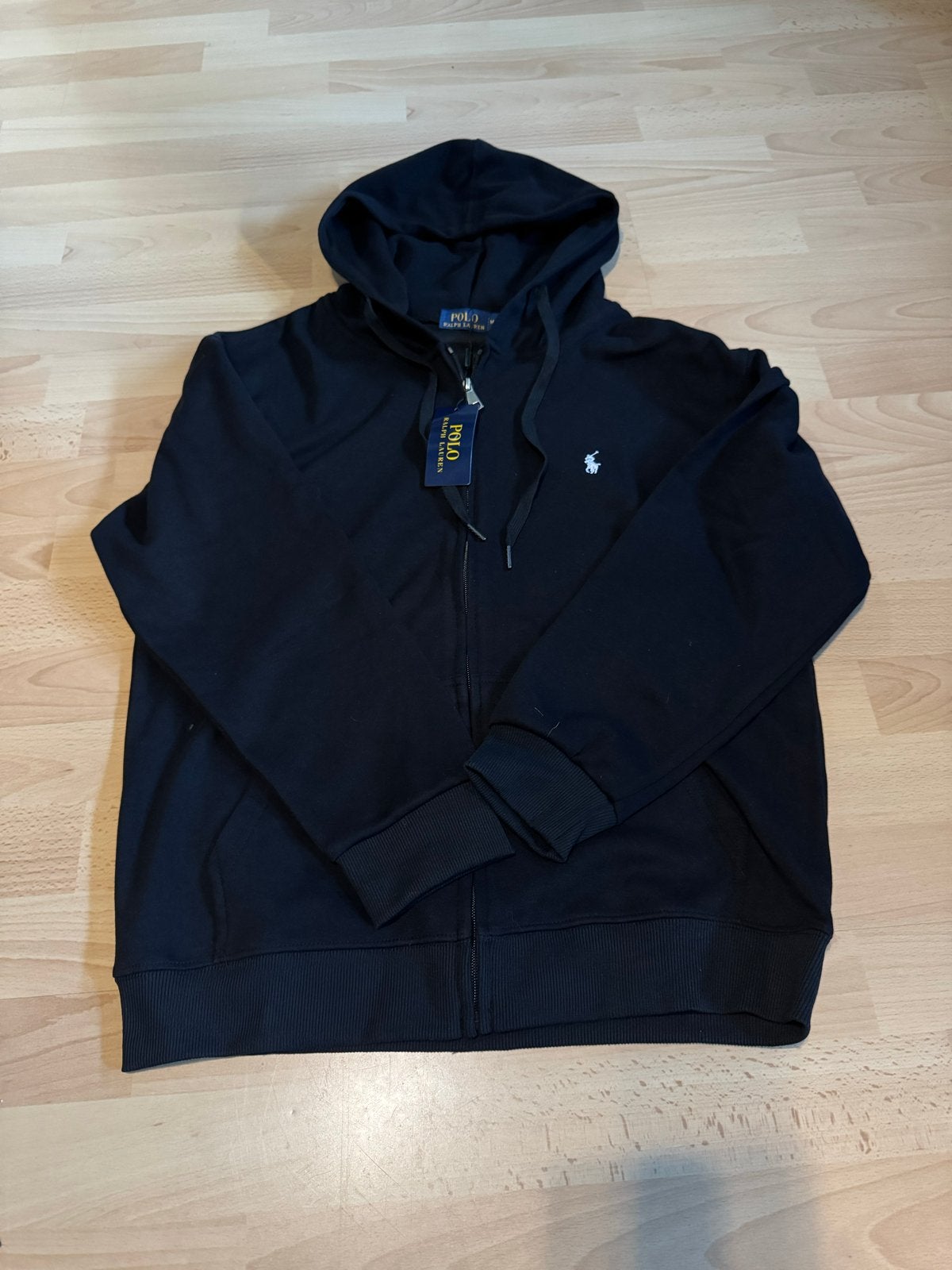 Ralph Lauren zip-up hoodie zwart met wit logo - Maat M, Verzenden, Nieuw
