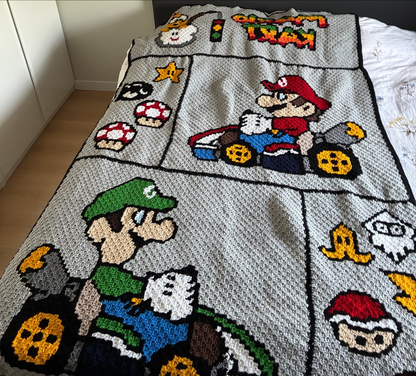 Nieuwe handgemaakte Mario Kart gehaakte deken, Overige materialen, Nieuw, Ophalen of Verzenden, Deken of Dekbed
