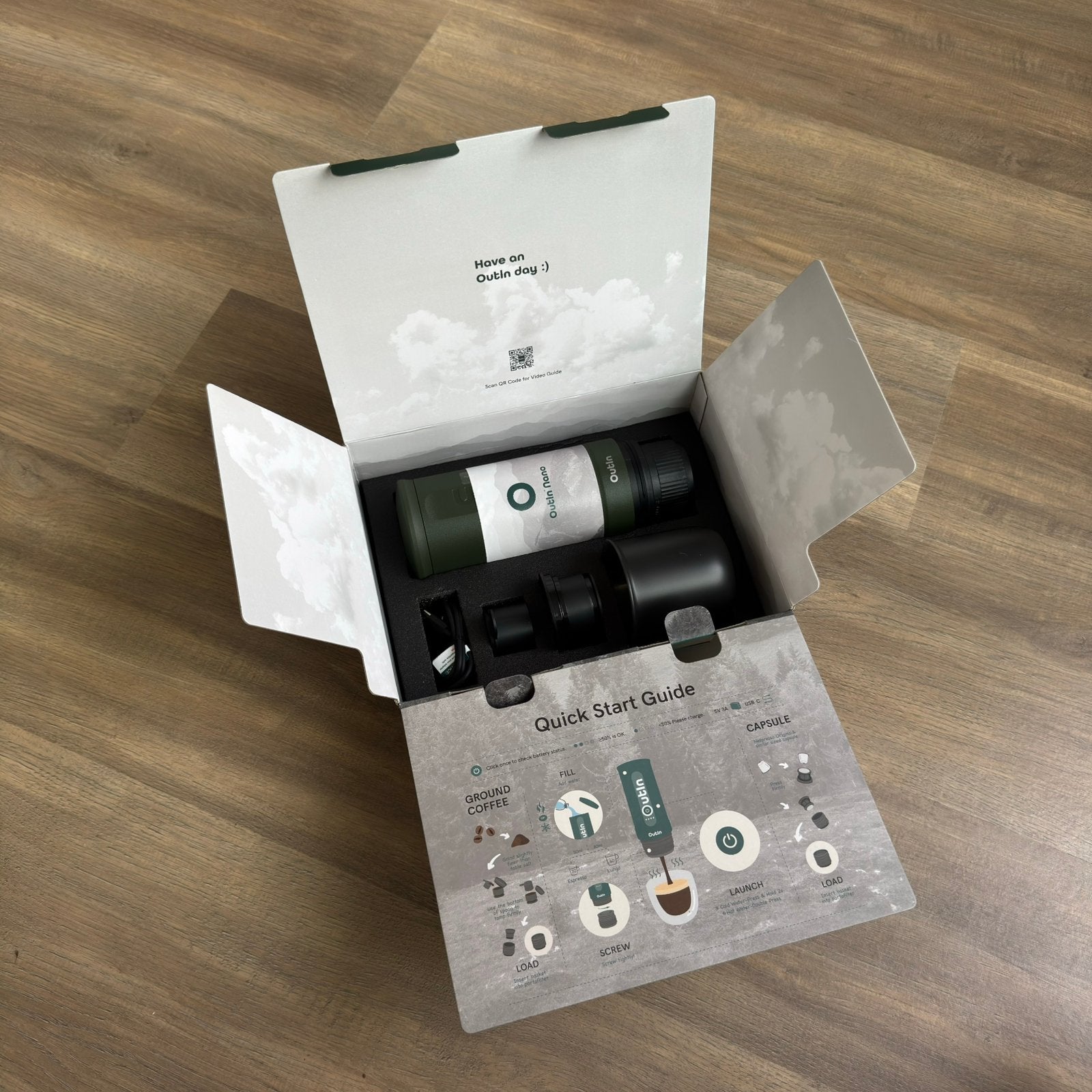Gloednieuw! Outin Nano Draagbare Espressomachine Donkergroen, Witgoed en Apparatuur, Espresso apparaat, Nieuw, Gemalen koffie