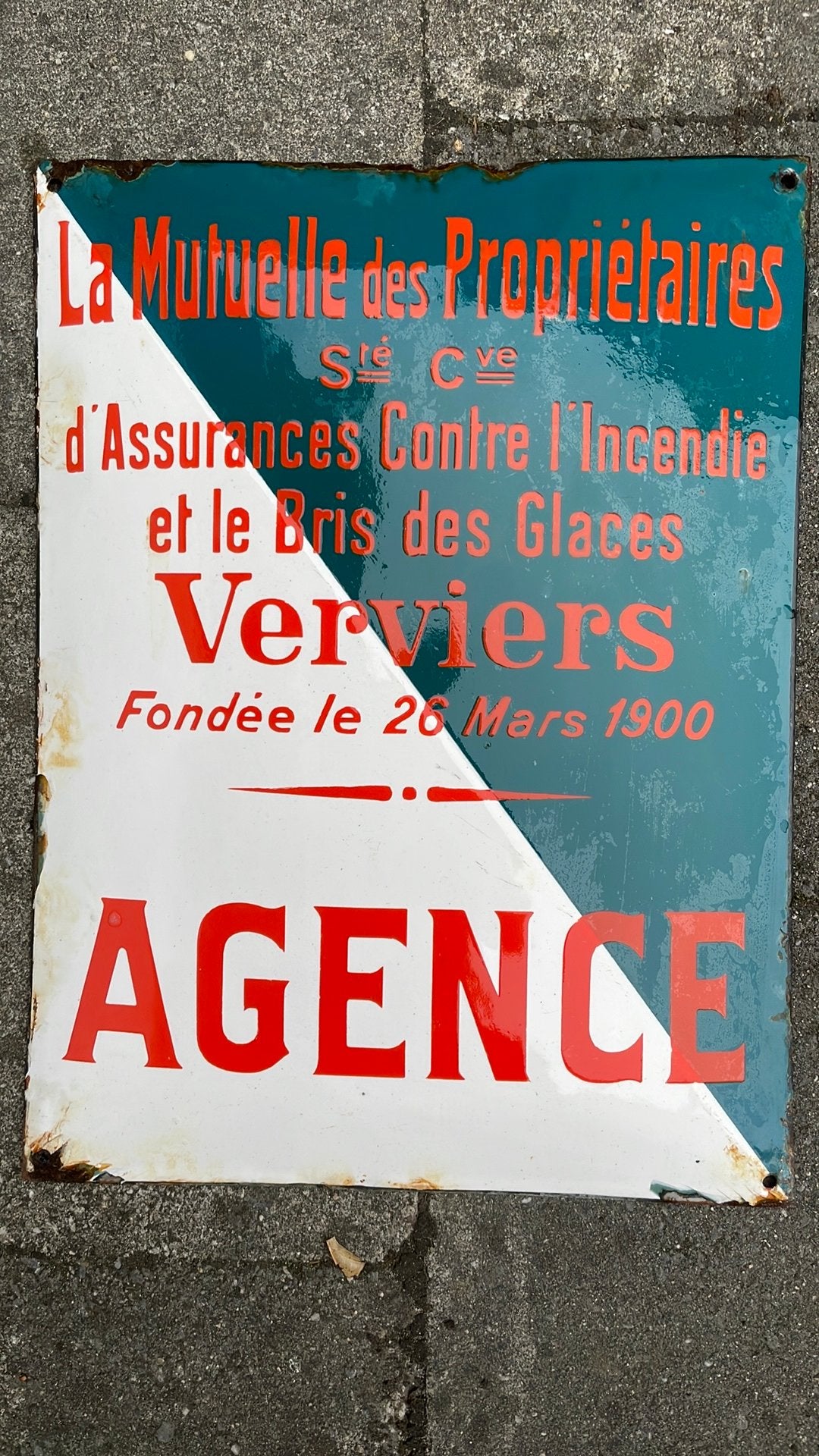 Emaille reclame bord Verzekeringsmaatschappij Verviers, Ophalen of Verzenden