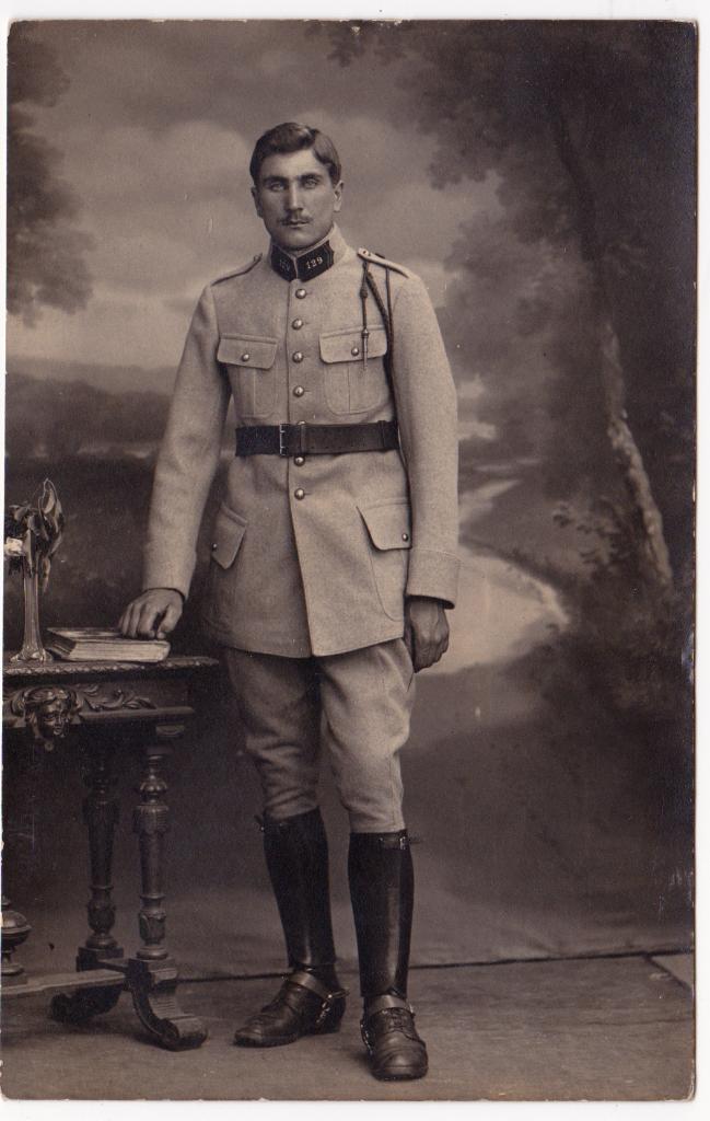 Antieke Foto WW1 Franse Soldaat 129e RI, Verzenden, Landmacht, Overige gebieden, Foto of Poster