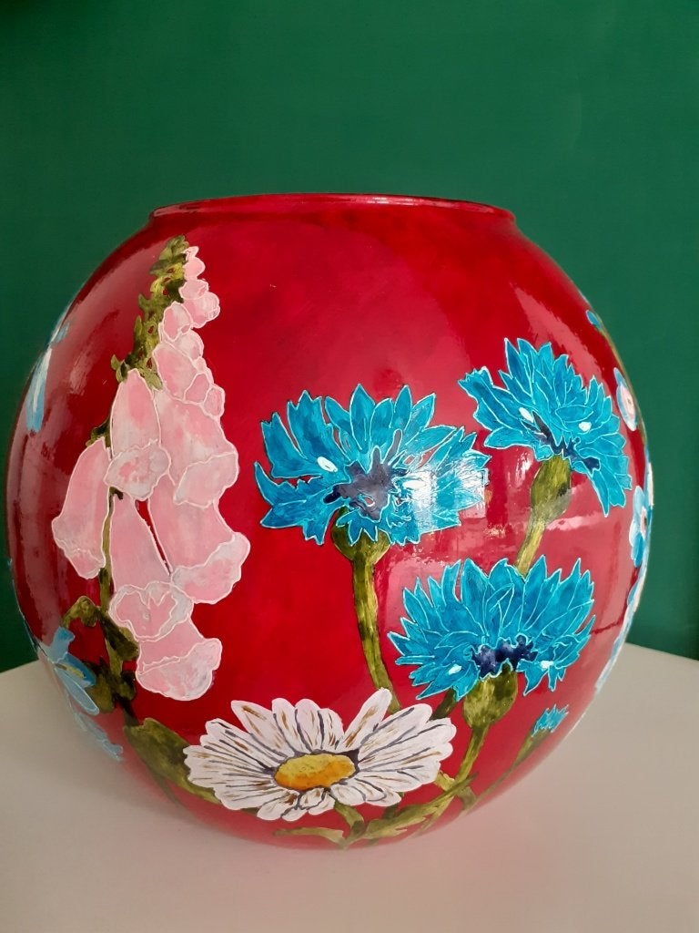Vaas "Daisy" handbeschilderd  (met echtheidscertificaat), 25 cm, Nieuw, Ophalen of Verzenden, Glas
