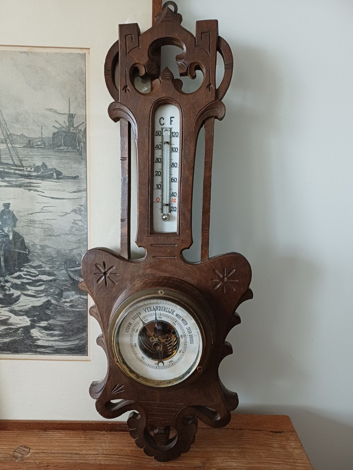 Oude Houten Barometer Thermometer Weerstation voor € 20, Ophalen