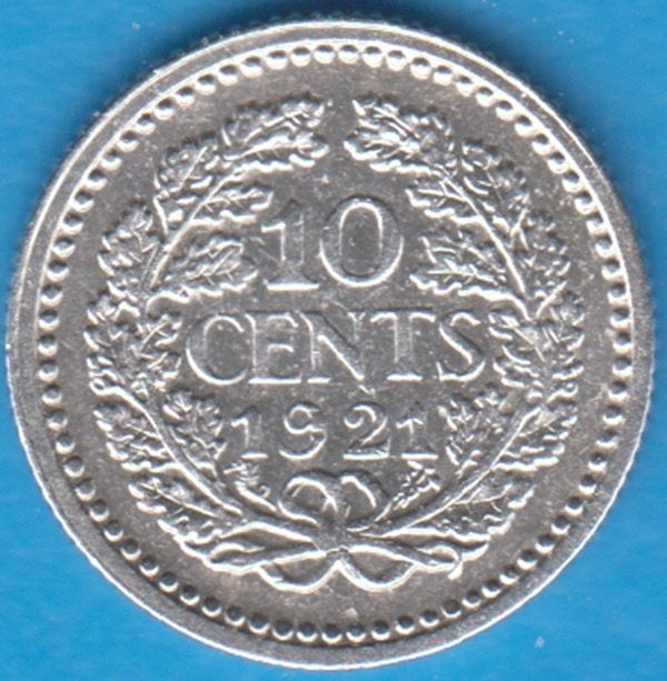 Nederland 10 cent 1921 Wilhelmina zilver in munthouder, Verzenden, Zilver, 10 cent, Koningin Wilhelmina