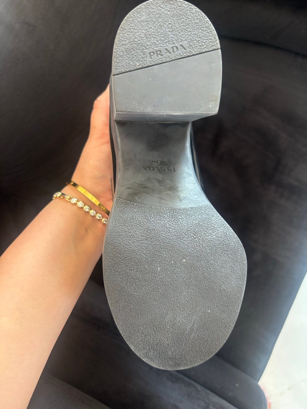 Prada Monolith hakken Zwart Lakleer, Ophalen of Verzenden, Gedragen, Zwart, Schoenen met hoge hakken