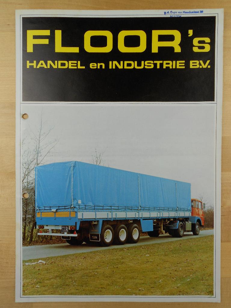Floor Oplegger Aanhangwagen Brochure ca 1978 Wijchen, Floor FTF, Ophalen of Verzenden, Zo goed als nieuw, Overige merken