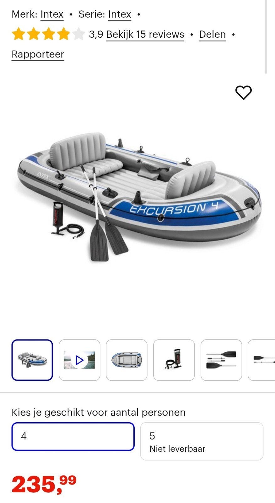 Intex Excursion 4 Boot Set - 315 x 165 x 43 cm, Ophalen, Zo goed als nieuw