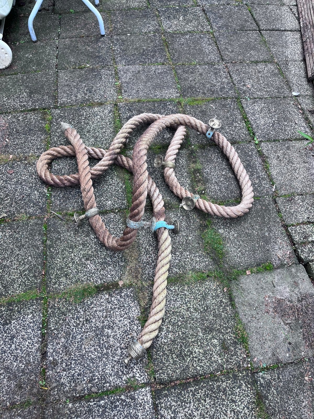 Trapleuning van touw met koperen bevestigingen, 4m, Ophalen of Verzenden, Gebruikt