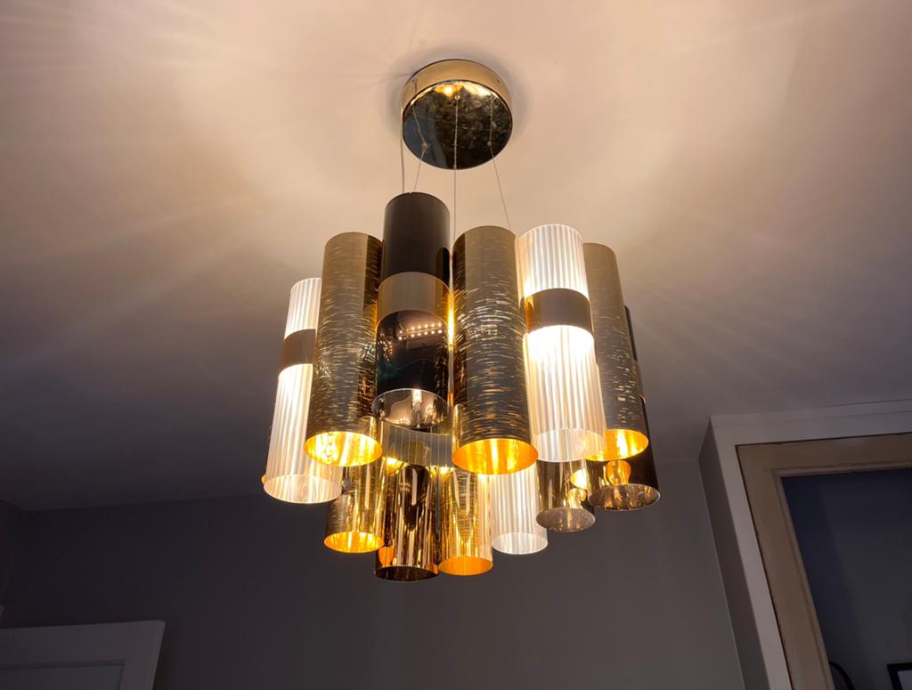 Design hanglamp Slamp La Lollo M goud / fumé, Ophalen, Gebruikt, Mid century retro, 50 tot 75 cm