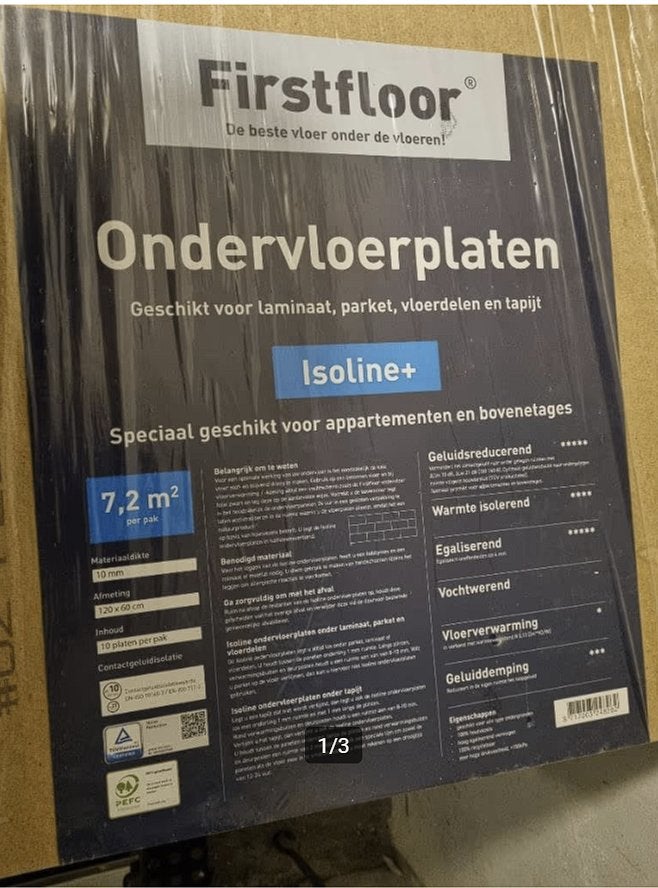 Ongeopend pak (1x) Firstfloor Isoline+ ondervloerplaten 10mm, Ophalen, Overige materialen, 30 cm of meer, 50 tot 150 cm
