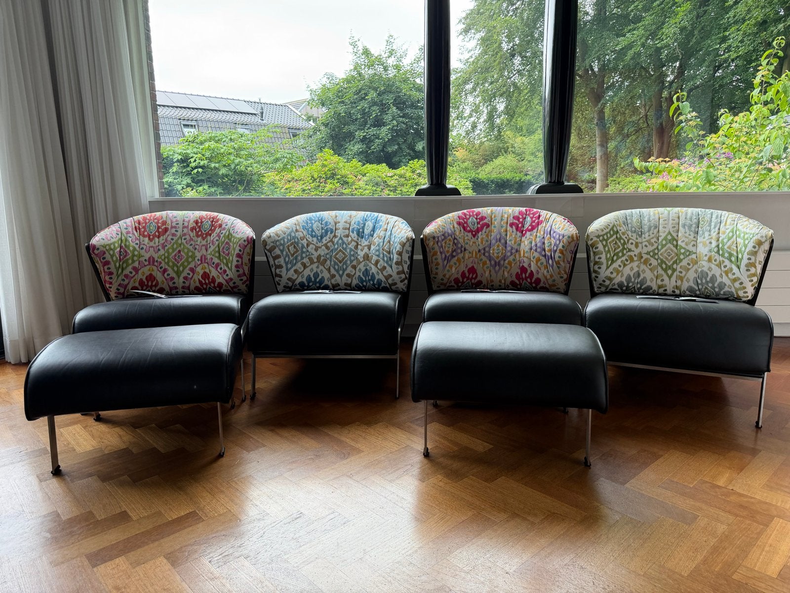 4x Cappellini Elba Chair stoelen Franco Raggi met 2x poefjes, Ophalen, Gebruikt, Zwart, Leer