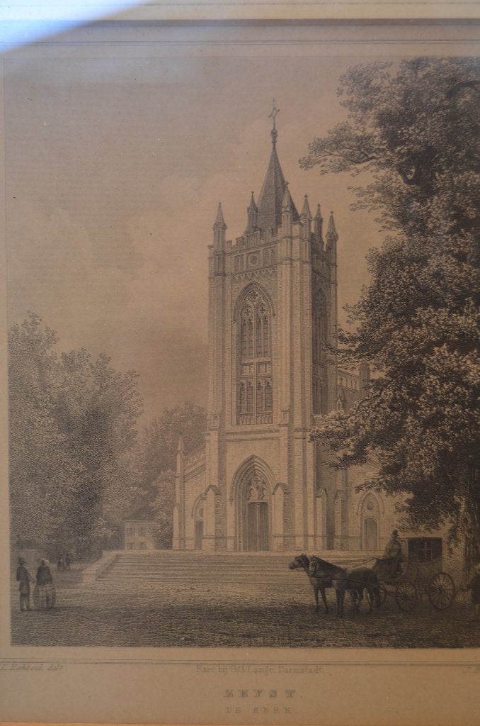 Staalgravure 1850 'de Kerk, Zeyst', Darmstadt, Antiek en Kunst, Kunst | Etsen en Gravures, Ingelijst, Stadsgezicht, 29 cm, Ophalen of Verzenden