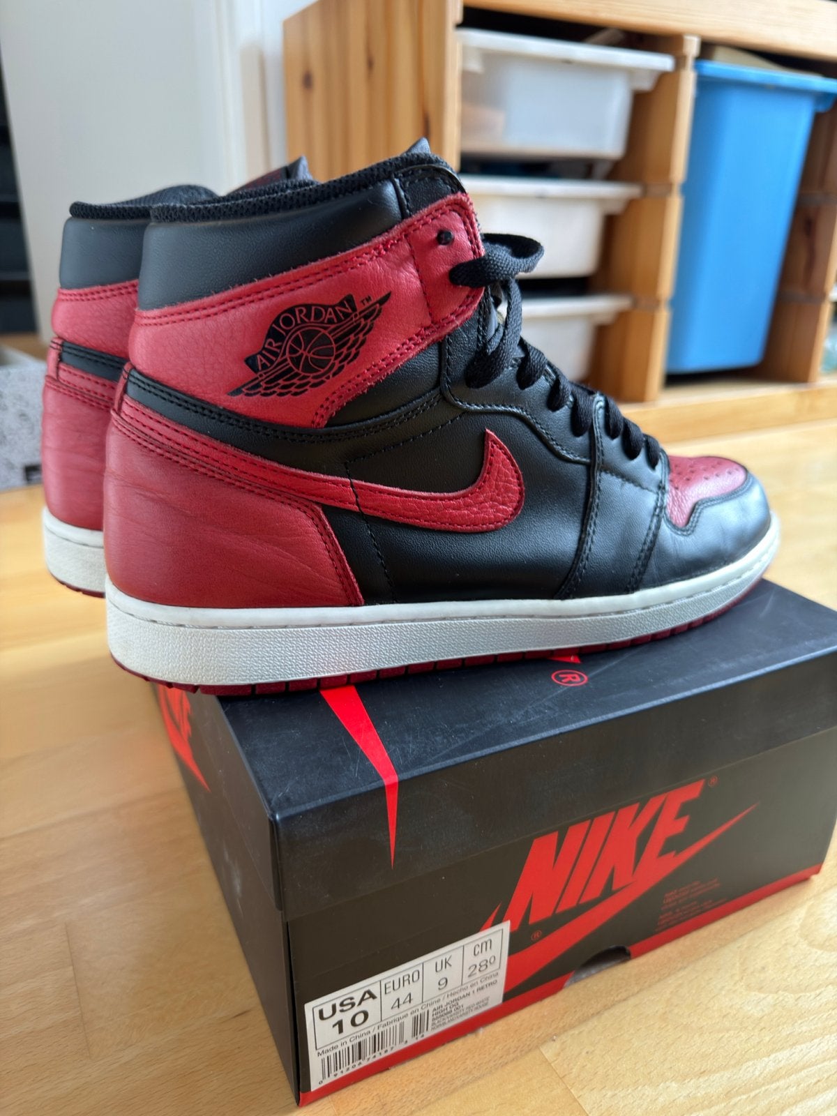 Air Jordan 1 Retro High Bred/Banned 2016 size 44/10, Kleding | Heren, Schoenen, Ophalen of Verzenden, Zo goed als nieuw, Zwart