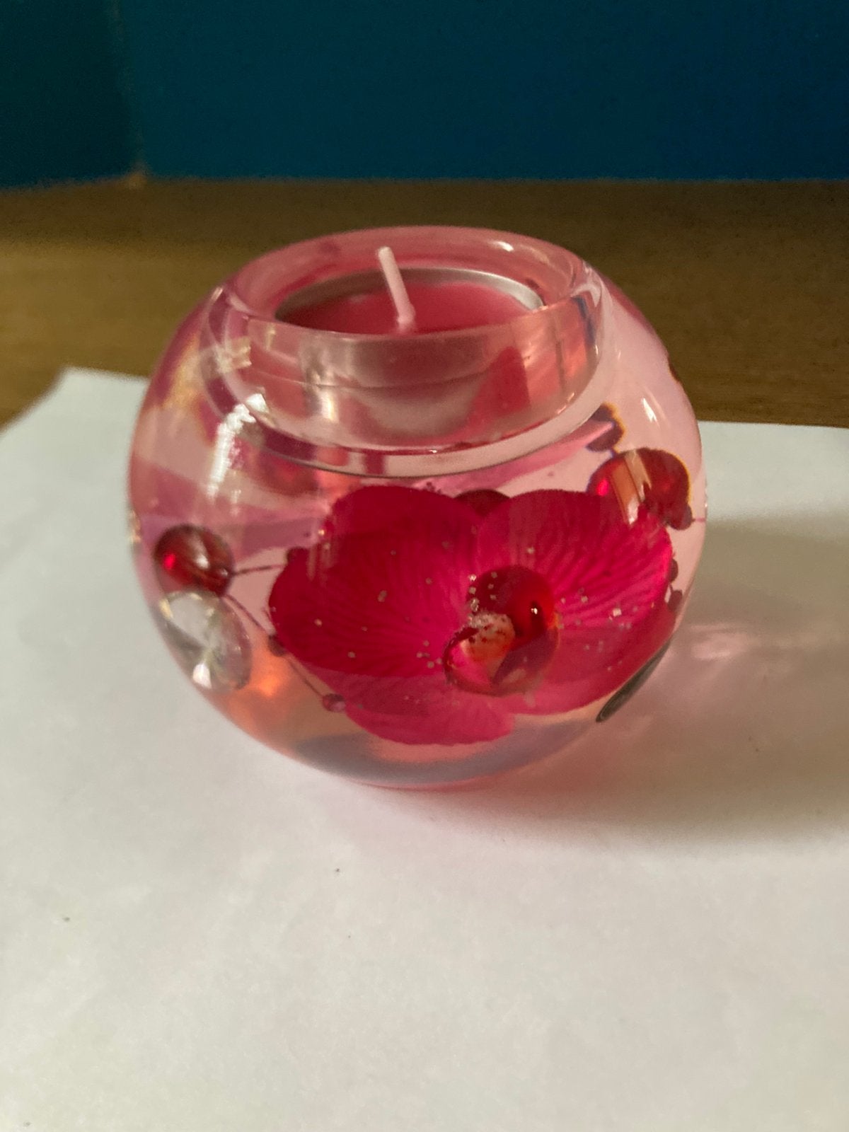Rose glazen bol voor waxine lichtje, Antiek en Kunst, Ophalen of Verzenden