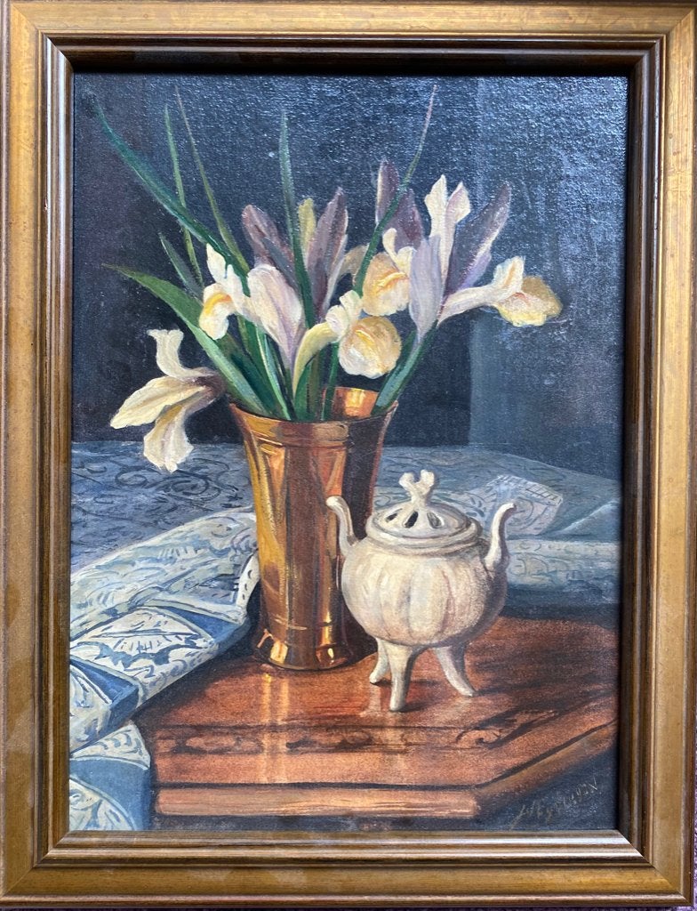 Stilleven met irissen van Nico Bruynesteyn (1893-1950), Antiek en Kunst, Ophalen