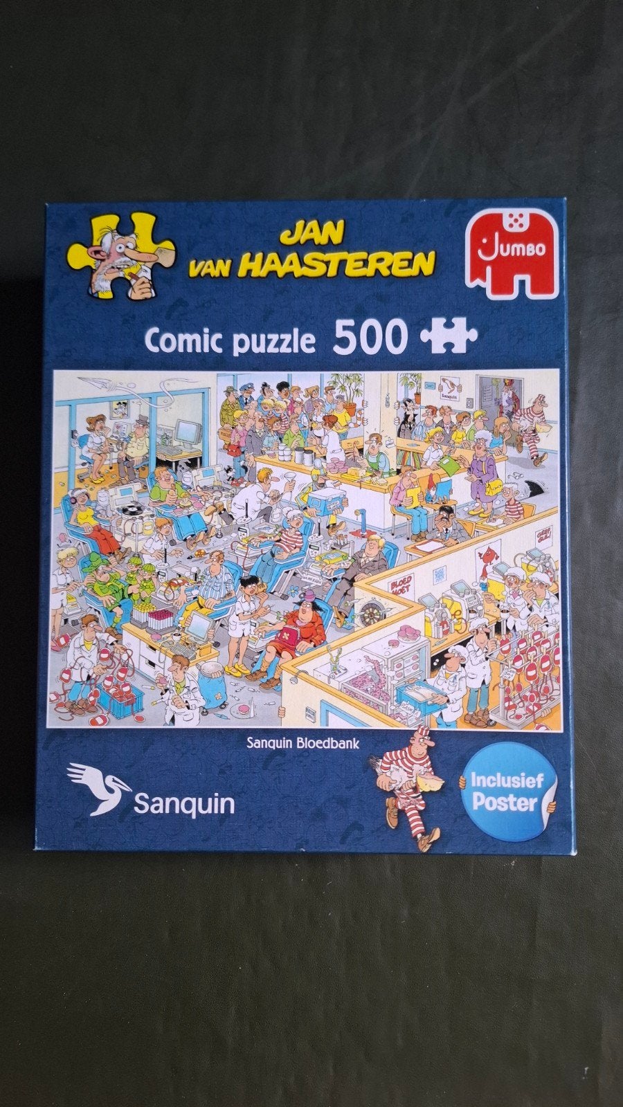 Jan van Haasteren Comic Puzzel 500 stukjes Sanquin Bloedbank, Ophalen of Verzenden, Minder dan 500 stukjes, Gebruikt, Legpuzzel