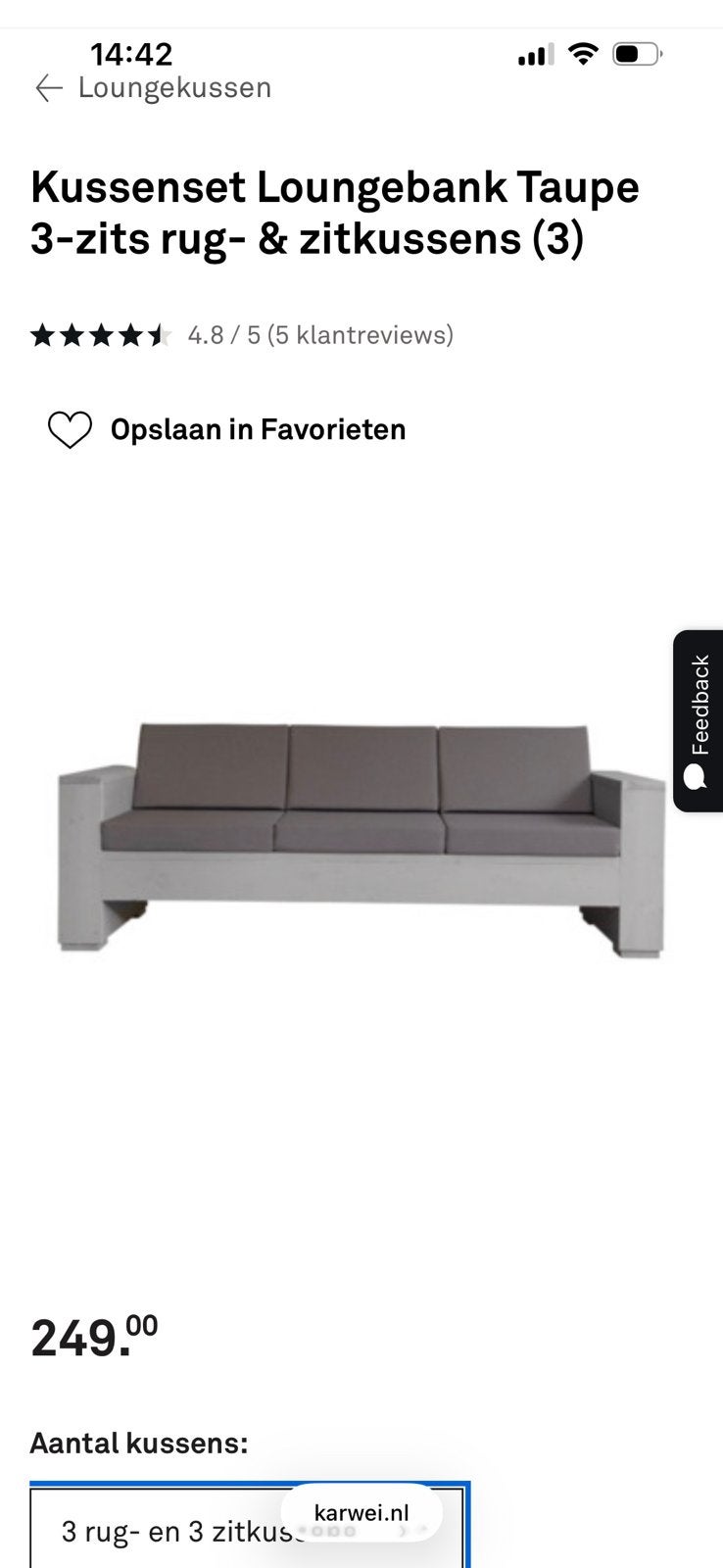 Loungekussens antraciet, Ophalen, Gebruikt