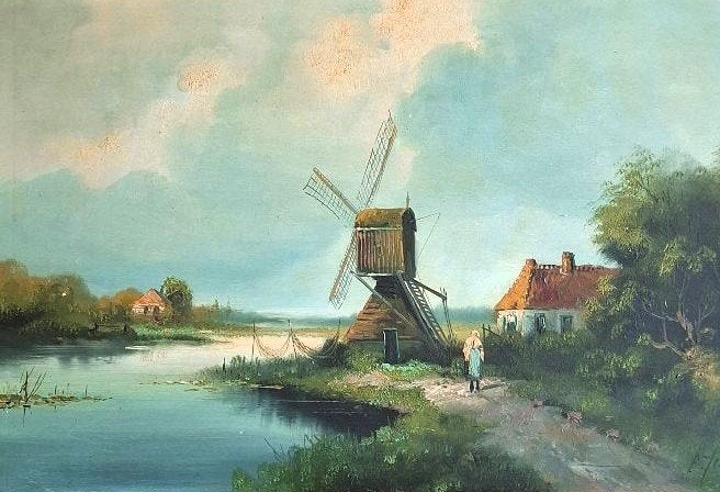 Mooi olieverf schilderij gesigneerd, Paneel, Ophalen of Verzenden, Landschap, Olieverf